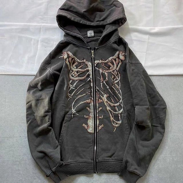 Skeleton Zipper Hoodie, Grunge, Goth - Tisso Clothing