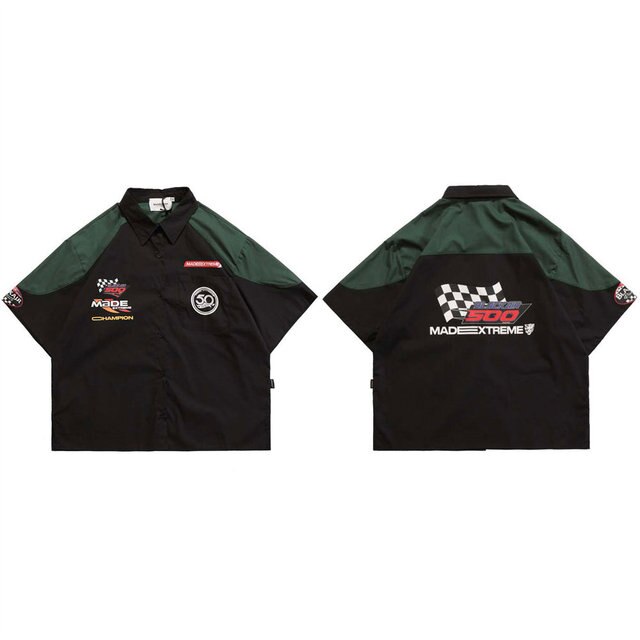 Racer Patchwork Oversized Shirt, Y2K - Tisso Clothing