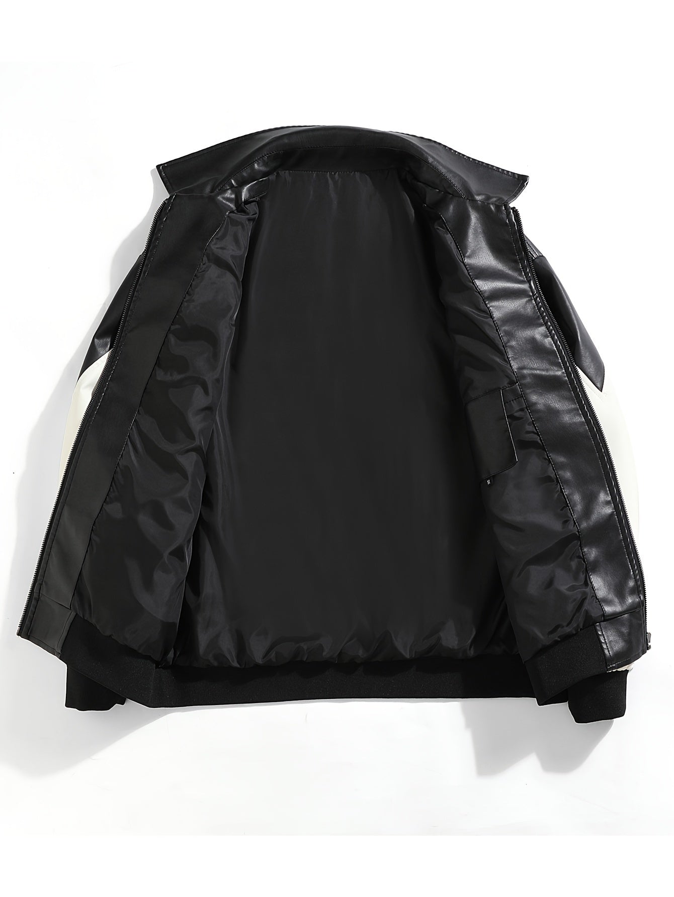 Colour Block PU Leather Jacket