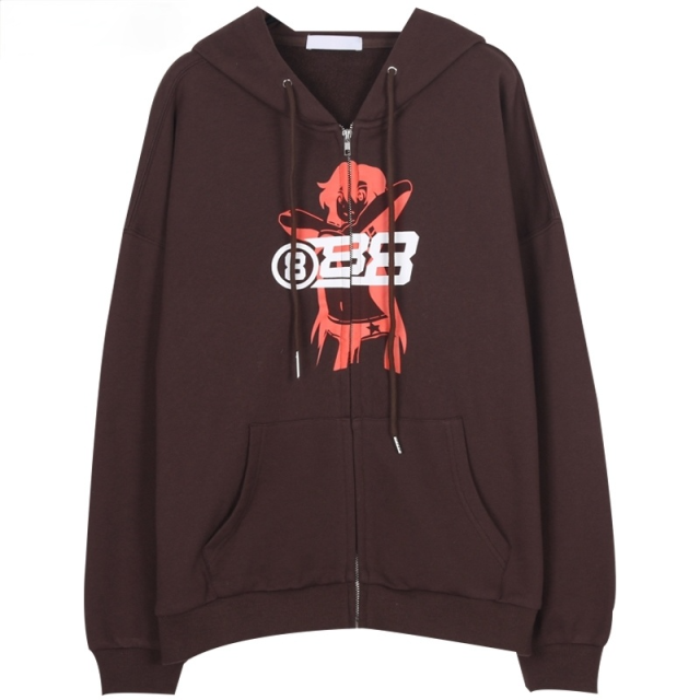 Oversized Graphic Zipper Hoodie