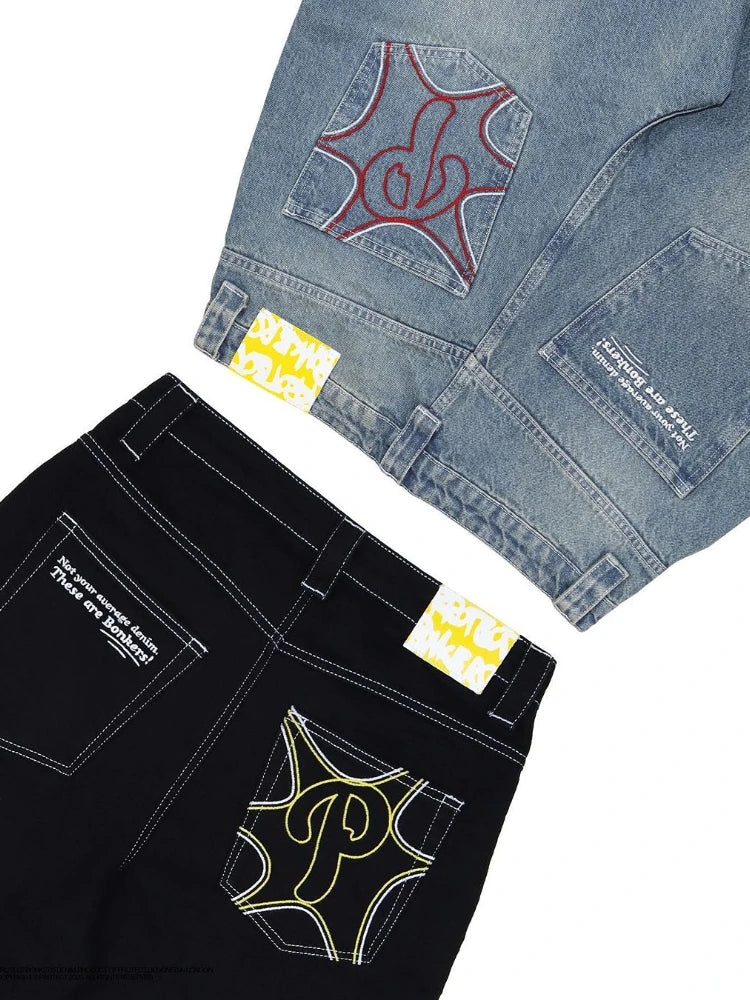 Embroidered Baggy Jeans