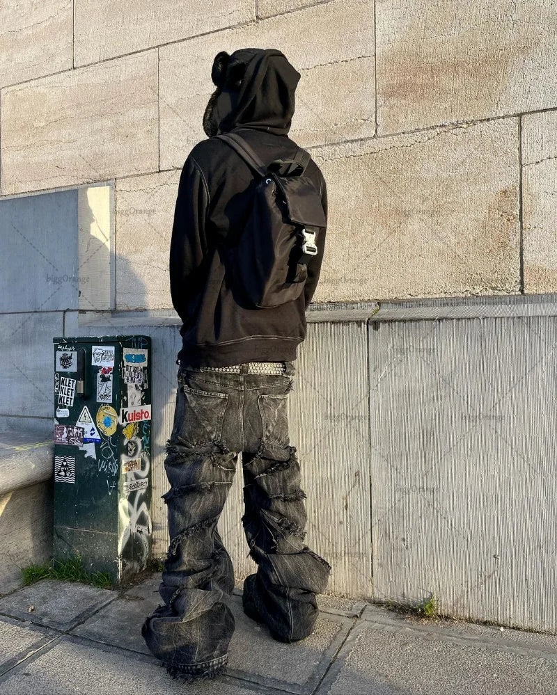 Patchwork Distressed Baggy Jeans