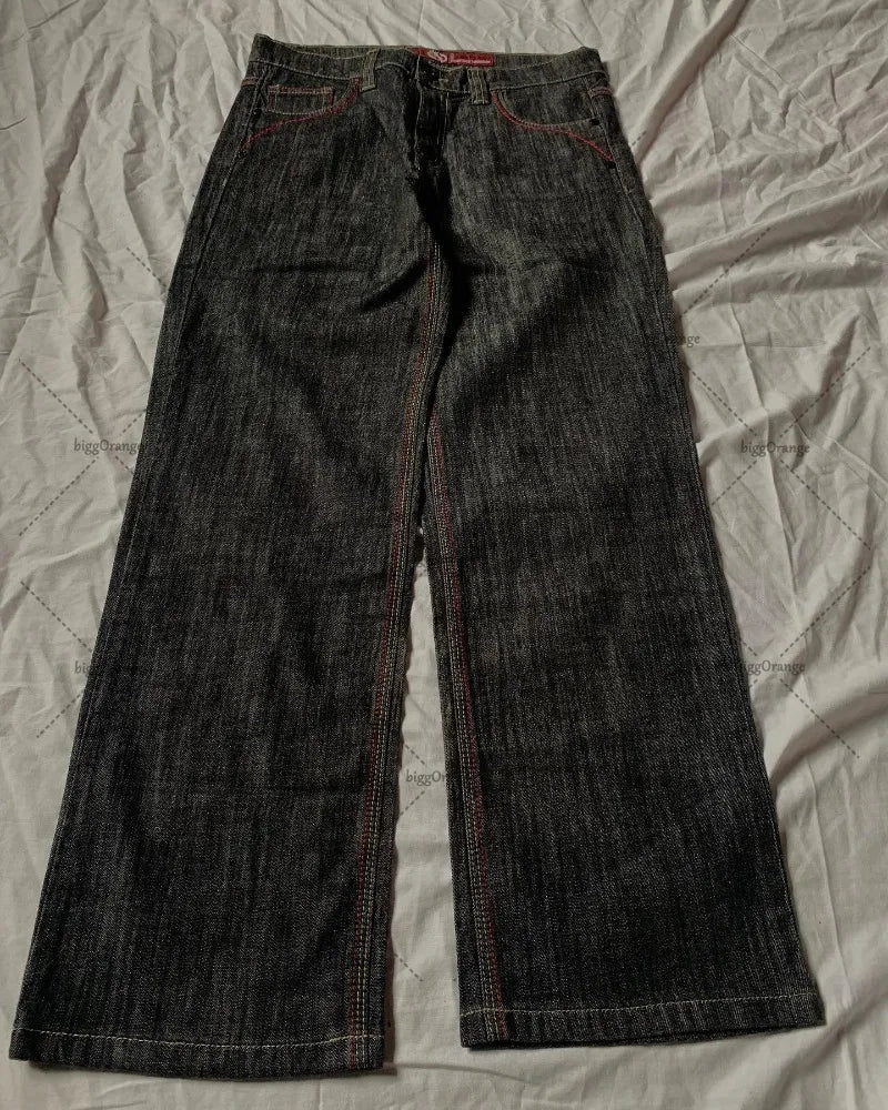 Patchwork Monogram Black Baggy Jeans