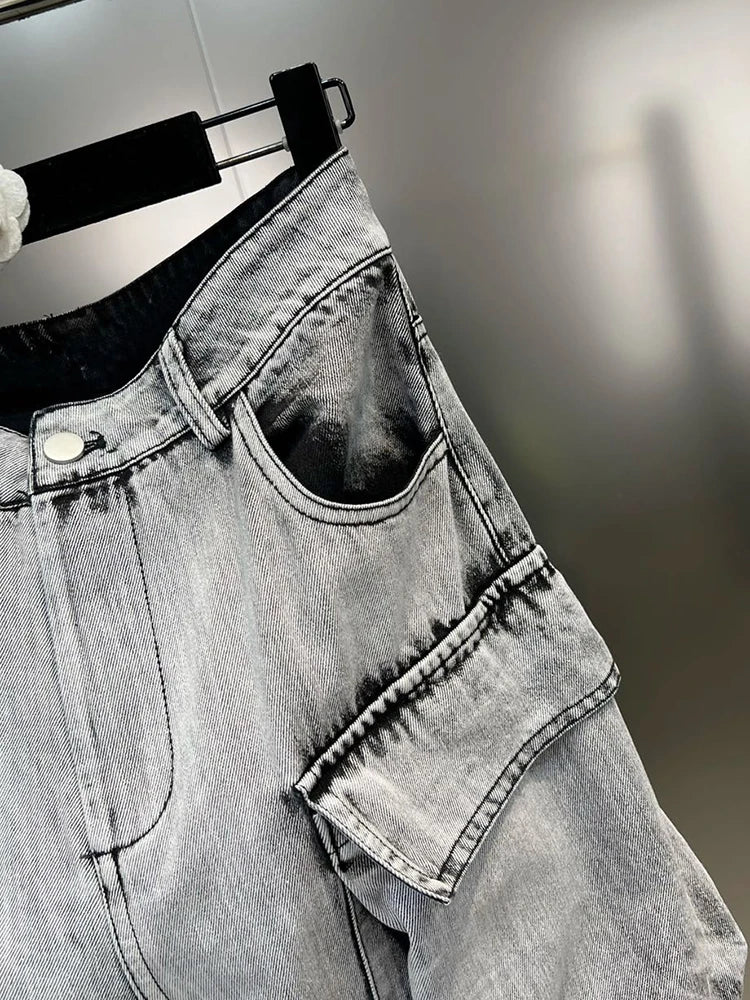 Gradient Multiple Pockets Baggy Jeans