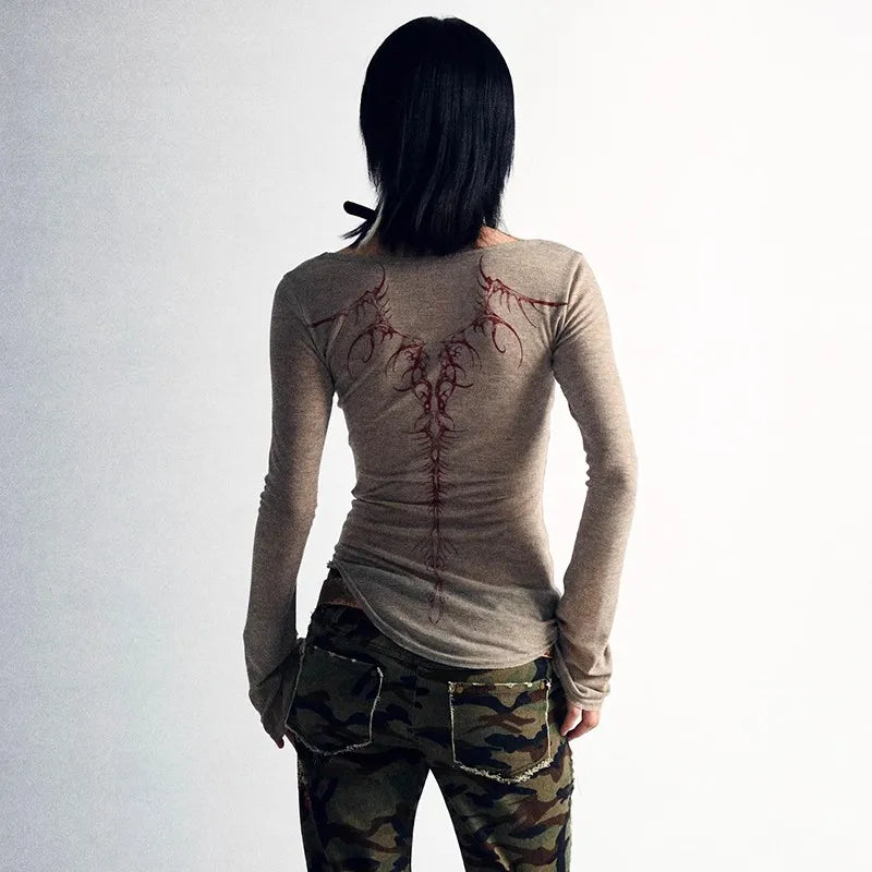 Grunge Tattoo Print Longsleeve Top