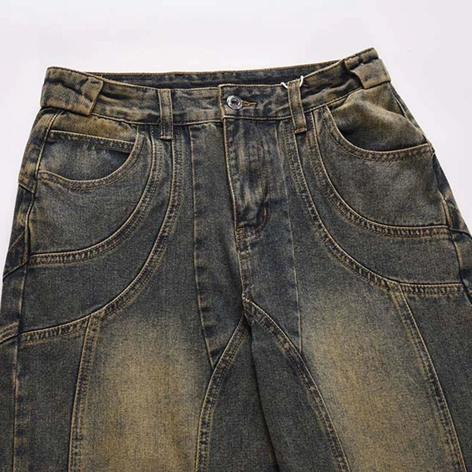 Patchwork Washed Baggy Jeans