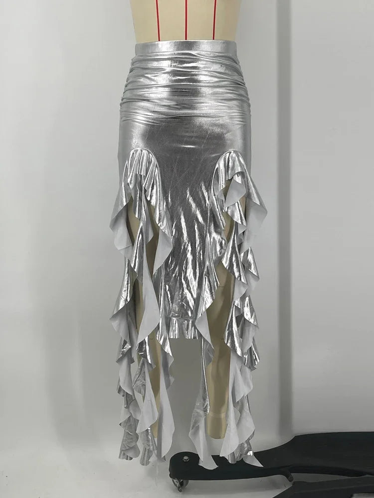 Retro Long Ruffled Skirt