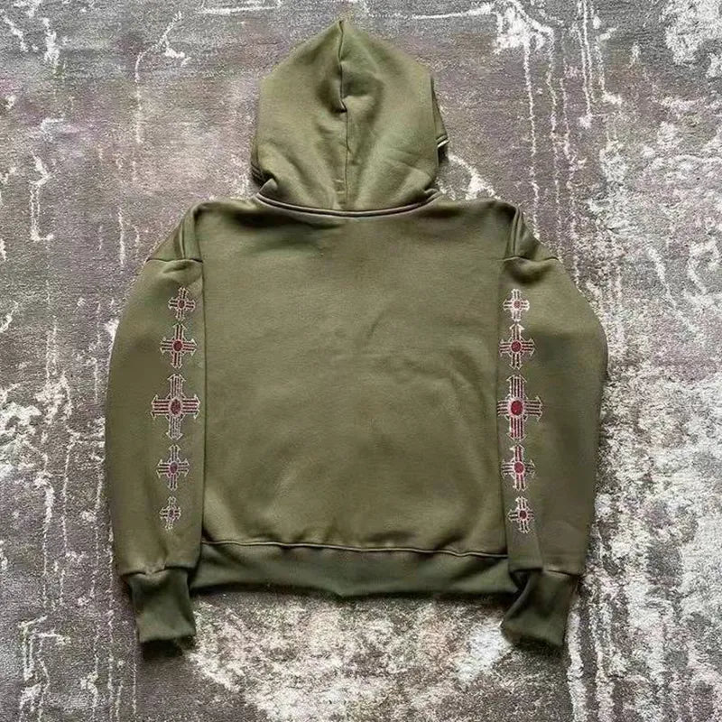 Green Cross Spider Web Zipper Hoodie