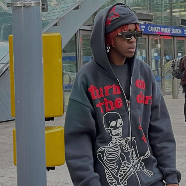 Skeleton Print Zip Up Hoodie - Tisso Clothing