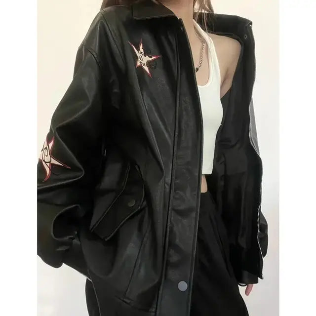 PU Leather Embroidered Jacket