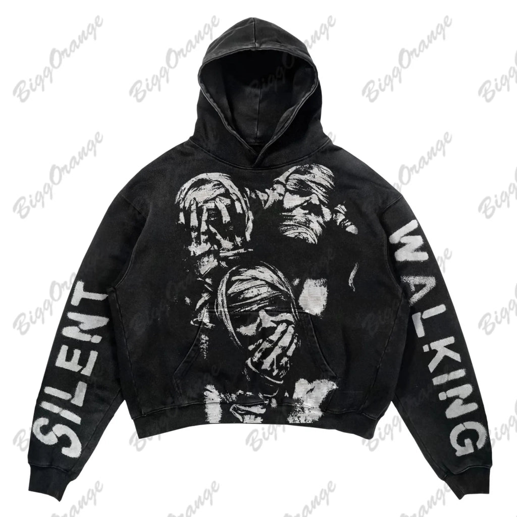 Cotton Graphic Black Hoodie