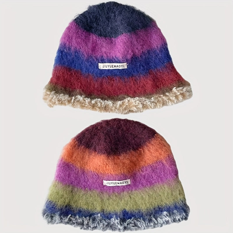 Mohair Stripped Multi-Coloured Beanie