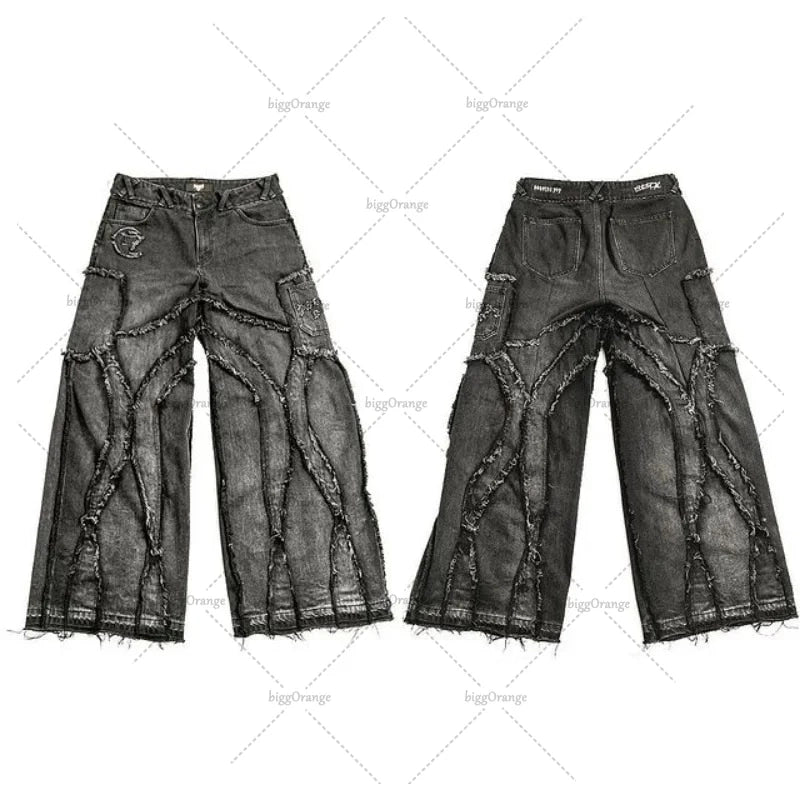 Goth Patchwork Distressed Baggy Jeans