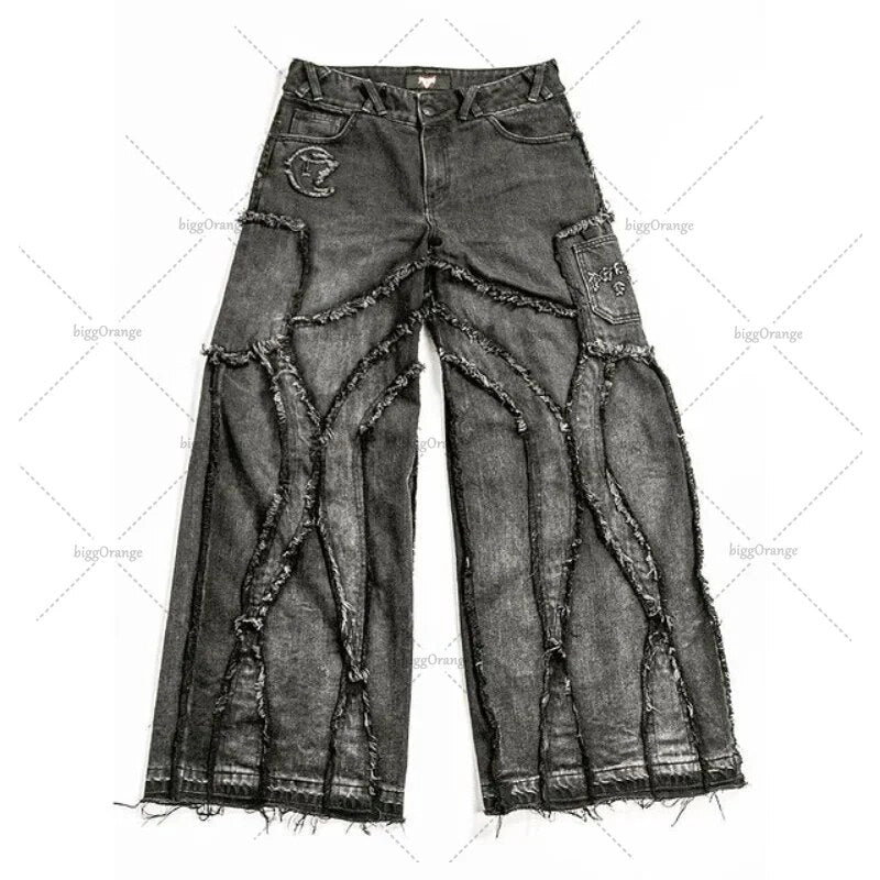 Goth Patchwork Distressed Baggy Jeans