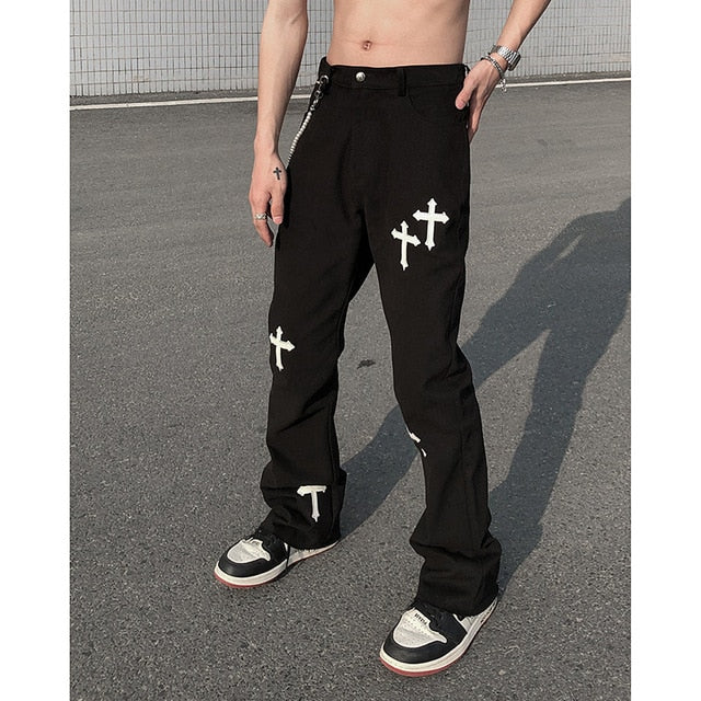 Cross-printed Streetwear Pants