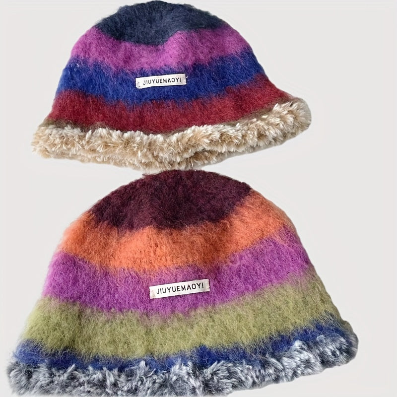 Mohair Stripped Multi-Coloured Beanie