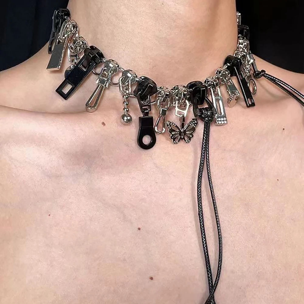 Cyber Punk Zipper Necklace and Bracelet