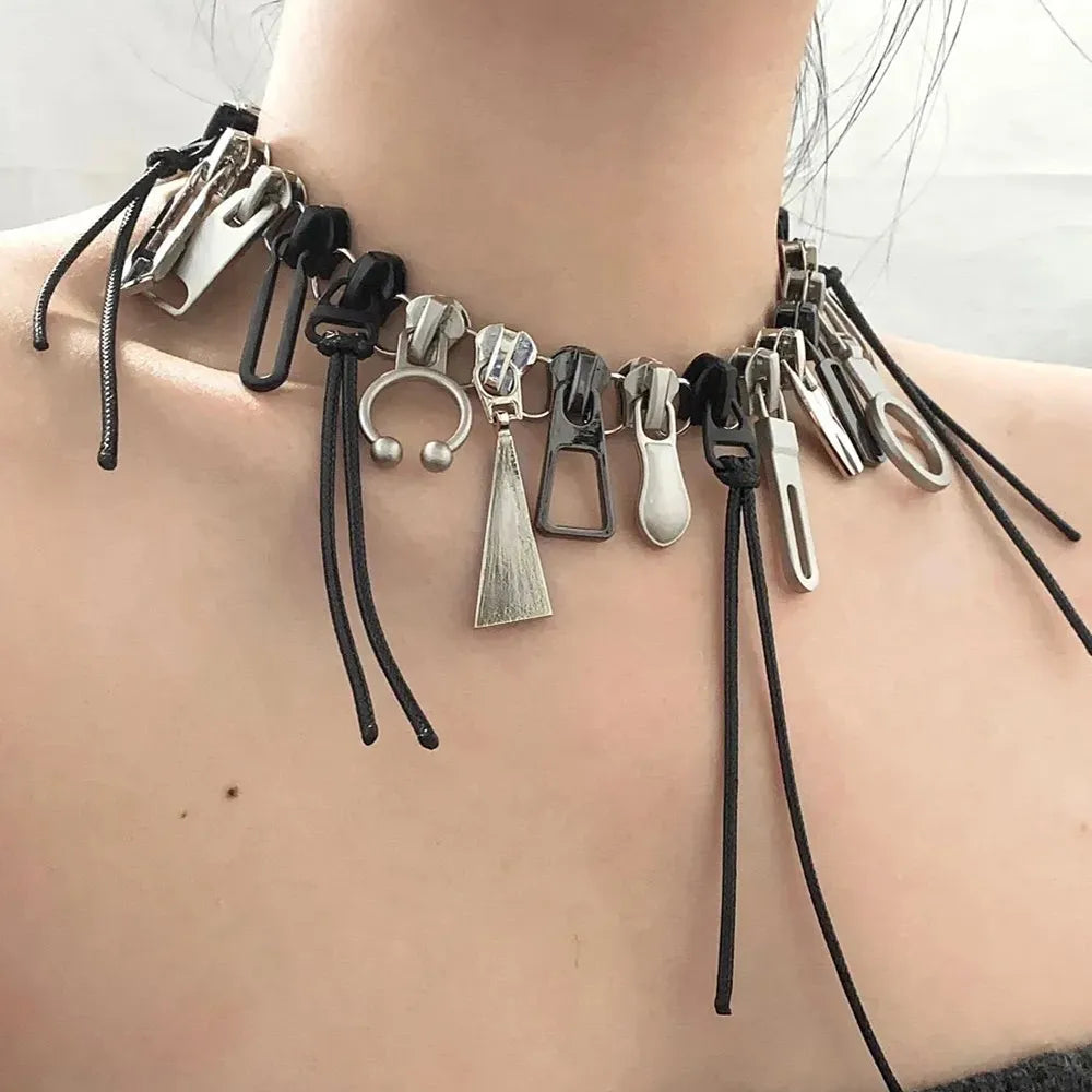 Cyber Punk Zipper Necklace and Bracelet