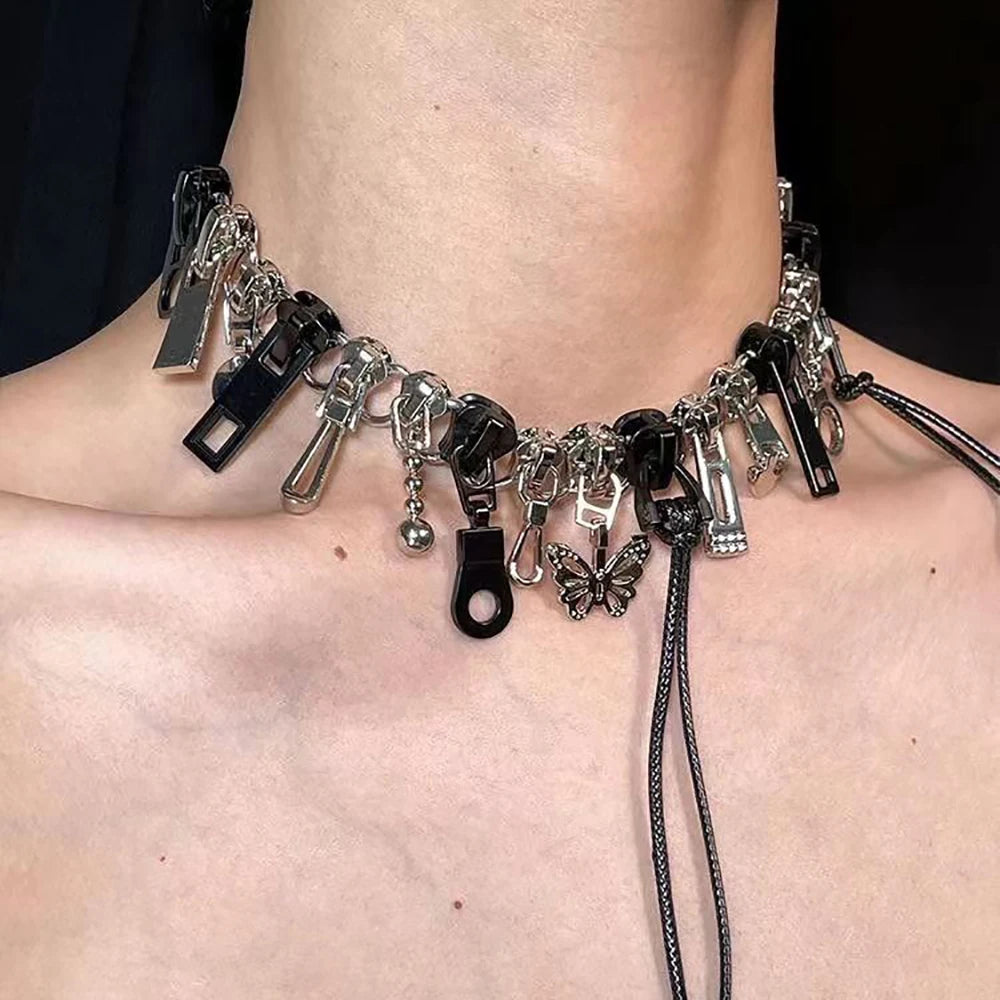 Cyber Punk Zipper Necklace and Bracelet