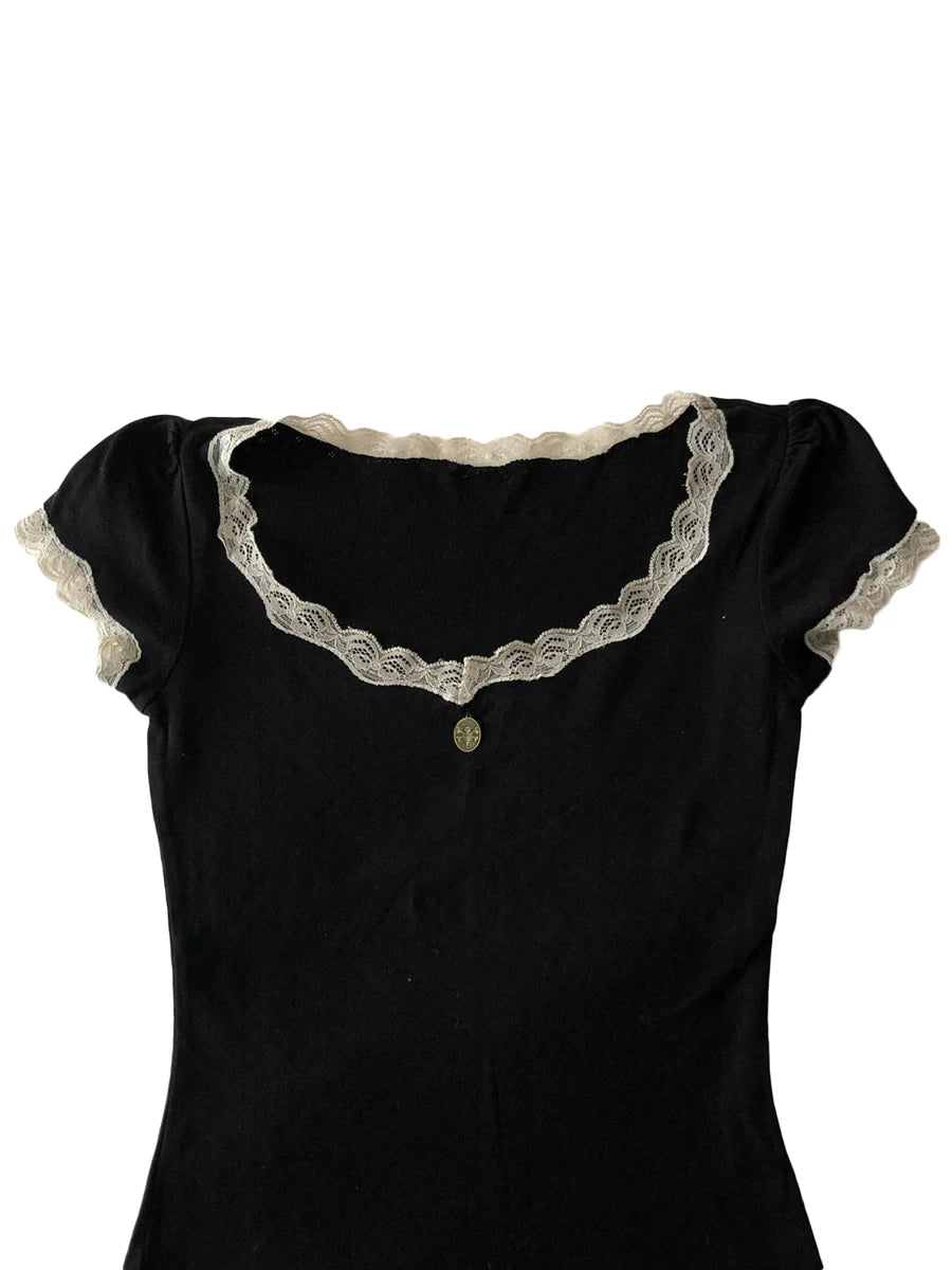 Old Money Laced Black Cropped Top
