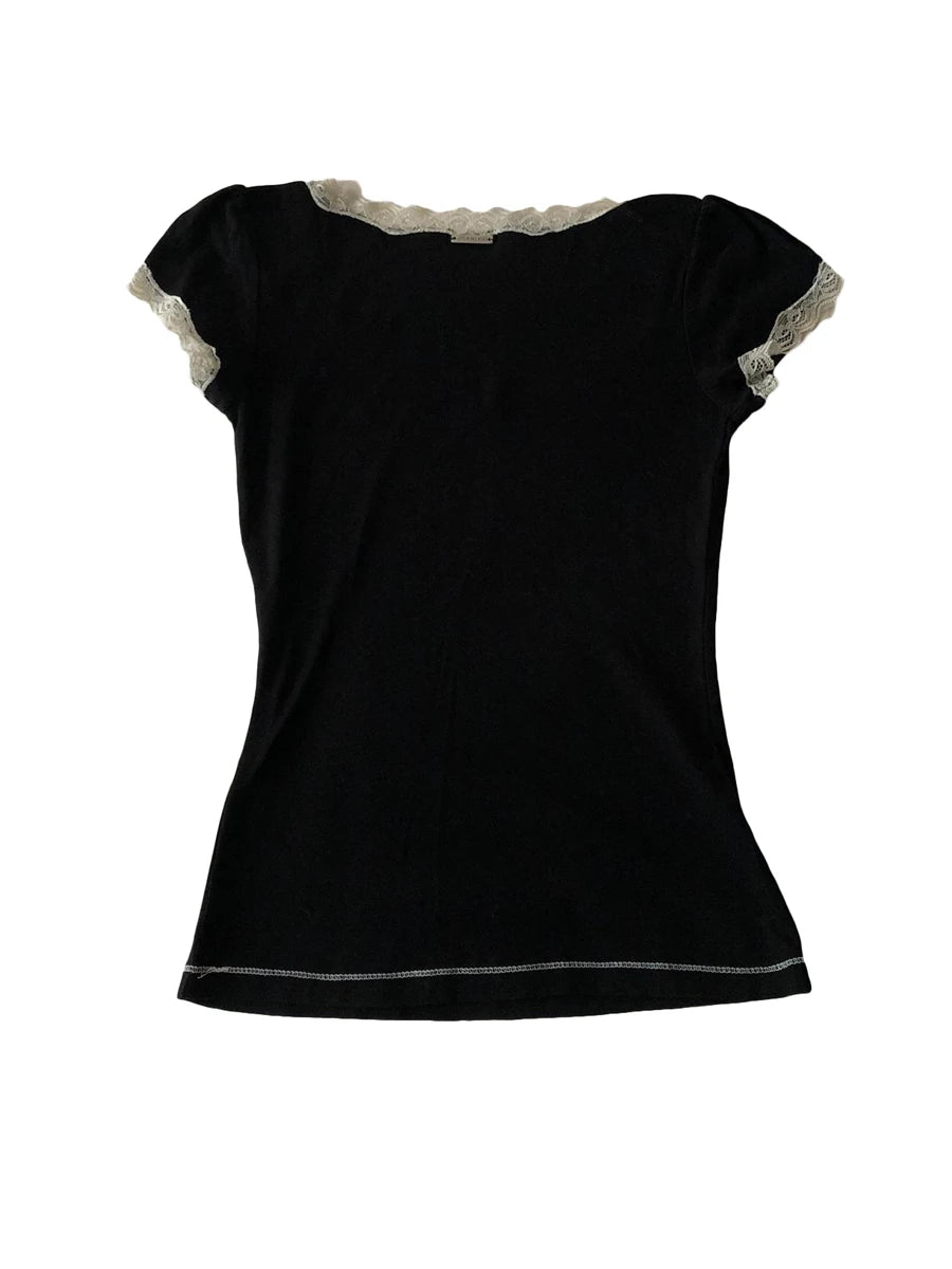 Old Money Laced Black Cropped Top