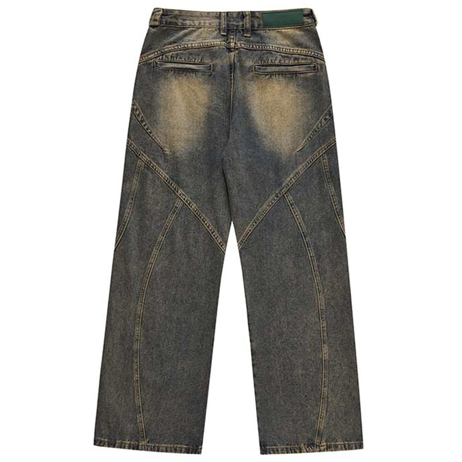 Patchwork Washed Baggy Jeans