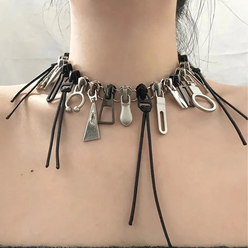 Cyber Punk Zipper Necklace and Bracelet