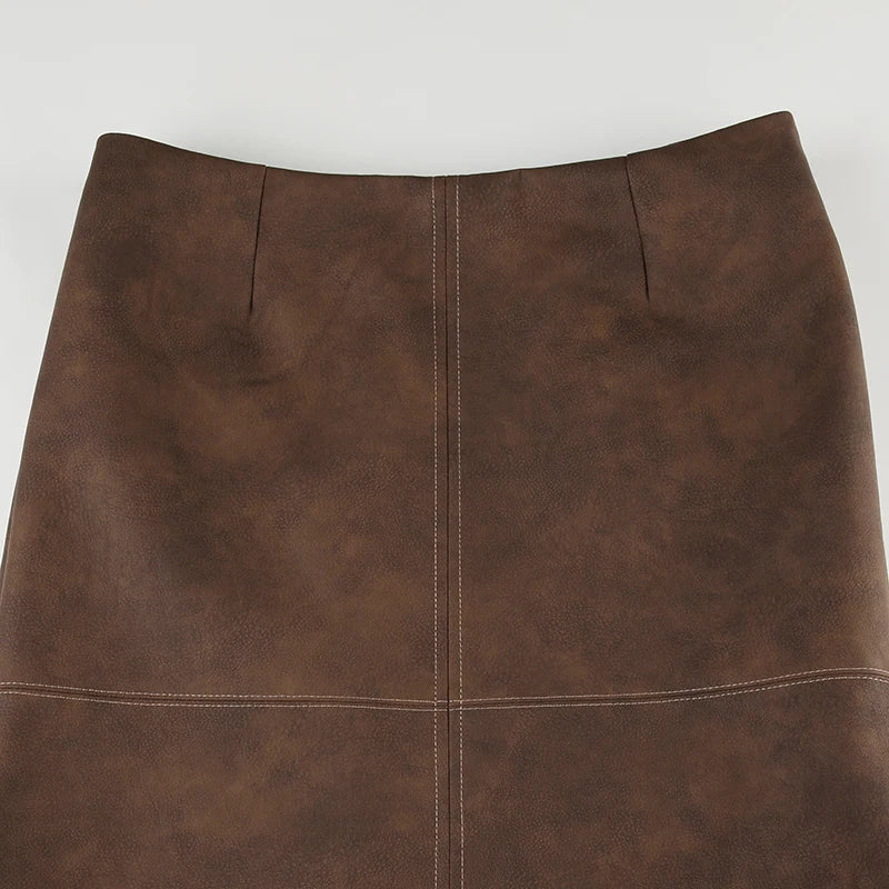 Brown Leather Long Skirt