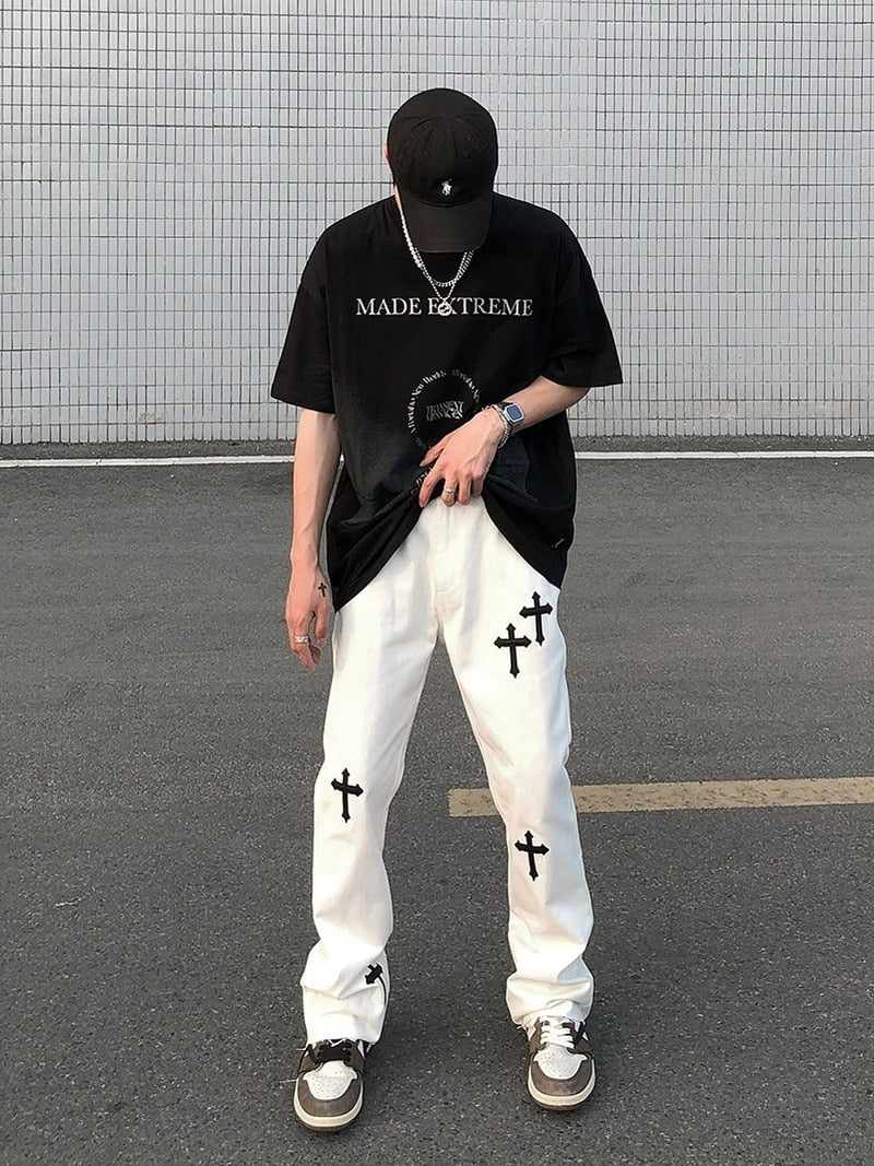 Cross-printed Streetwear Pants