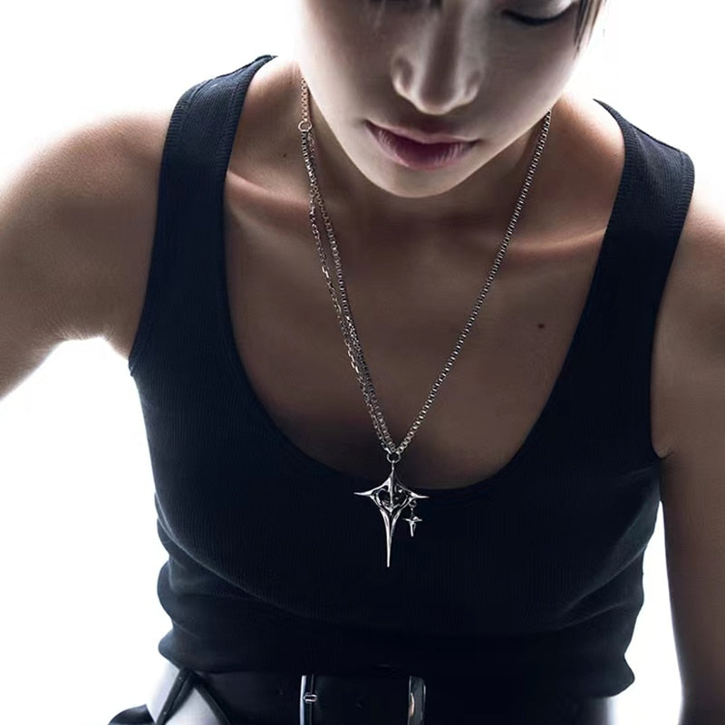 Big Cross-Star Pendent Necklace and Earrings