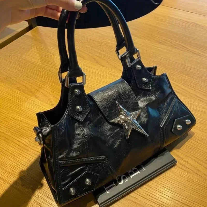 Star Charm Faux Leather Handbag