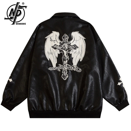 Embroidered Faux Leather Jacket