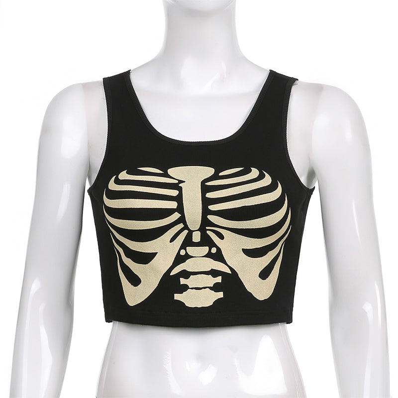 Skeleton Print Tank Top, Goth - Tisso Clothing