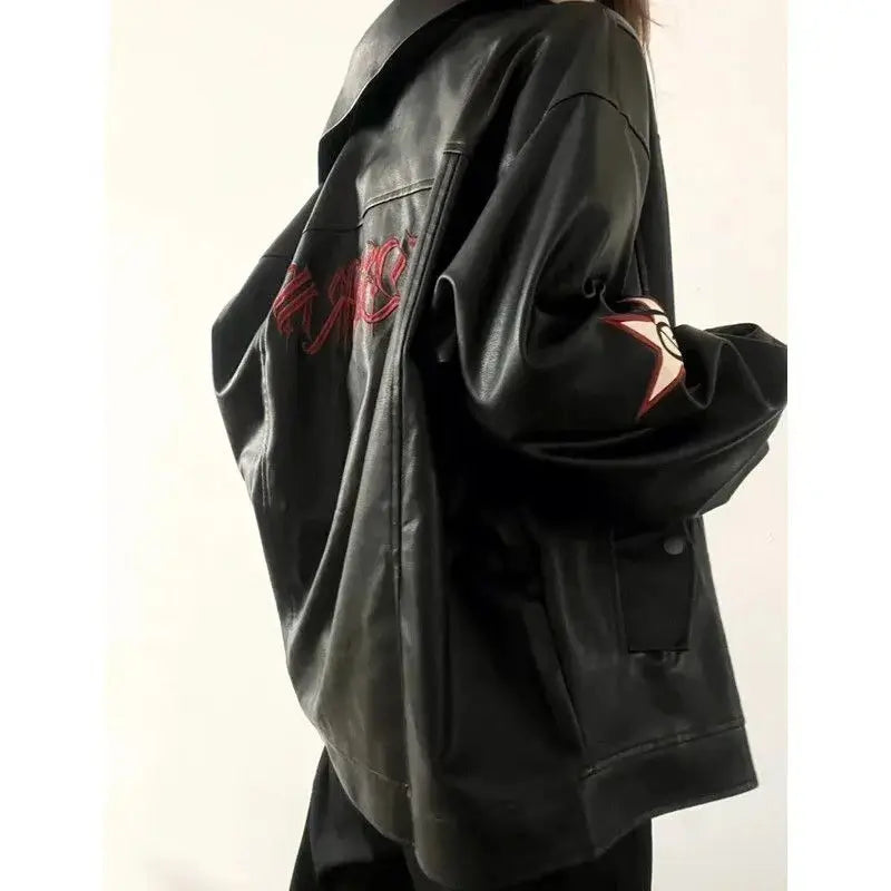 PU Leather Embroidered Jacket